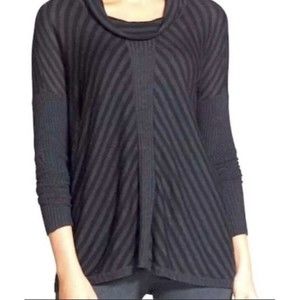 Eileen Fisher Black Grey Striped Tunic Long Sleeve Cowl Neck Draped XS